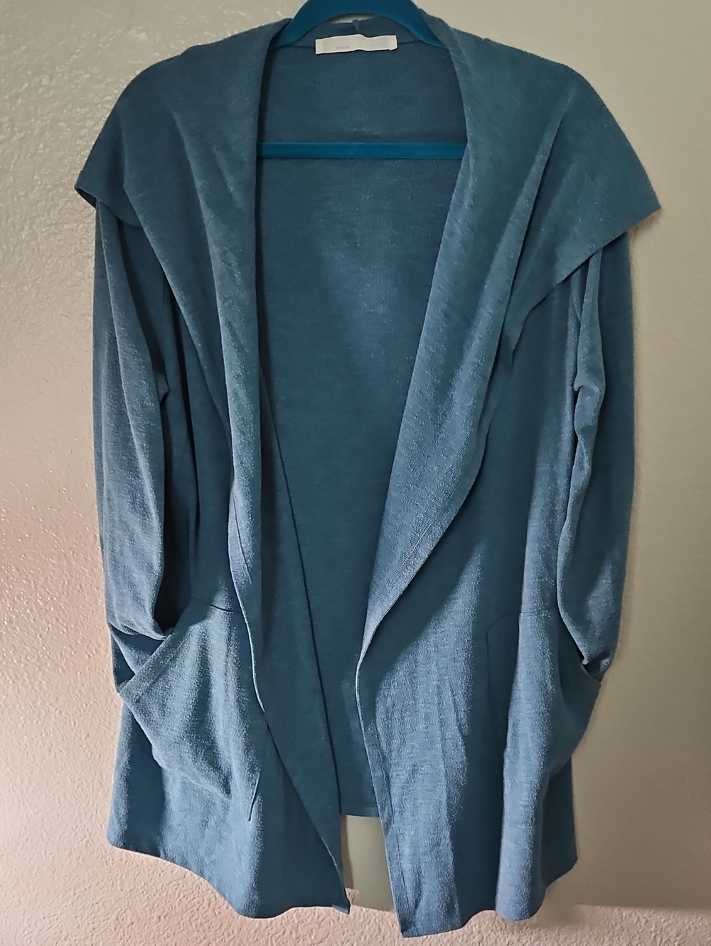 Double Zero Blue Draped Hooded Open Cardigan Sweater Size M